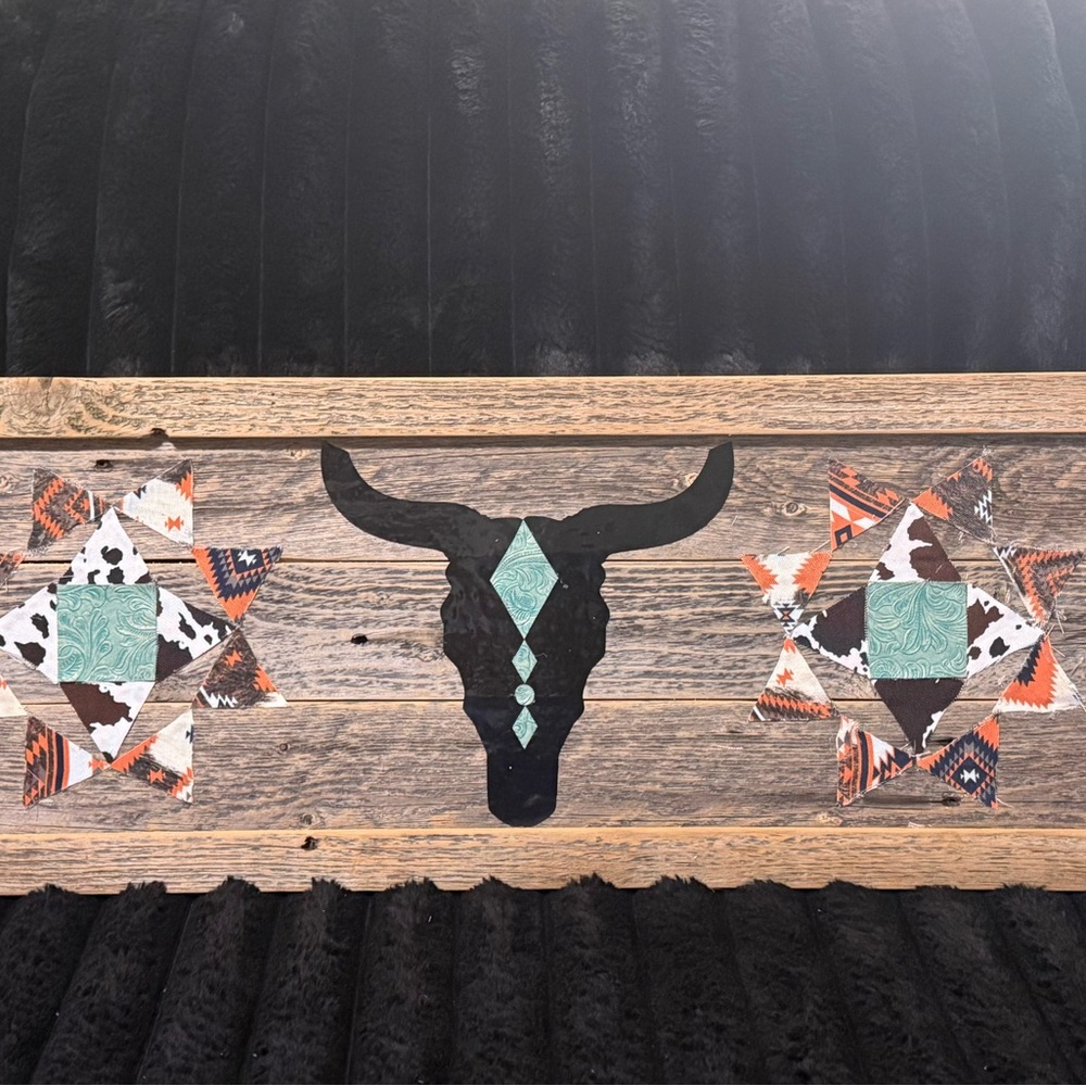 Rustic Bull Skull Wall Art with Geometric Accents